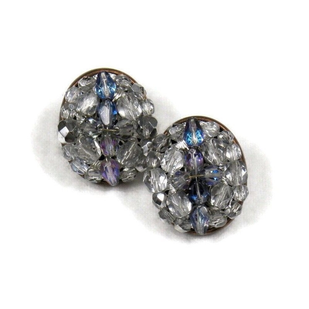 Vintage 1960s Sparkling Blue Beaded Stud Earrings